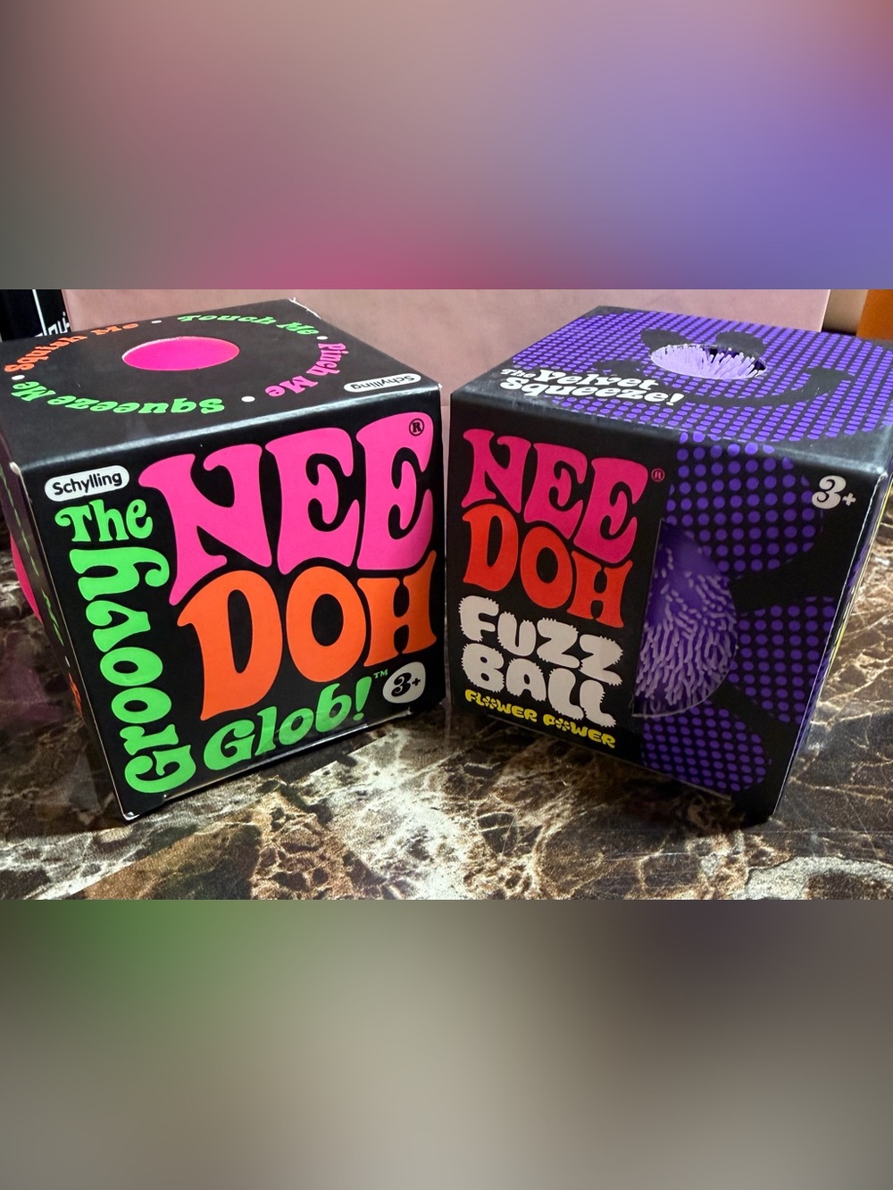 2-Nee Doh Groovy Glob & Fuzz Ball Toy Set in Pink, & Purple